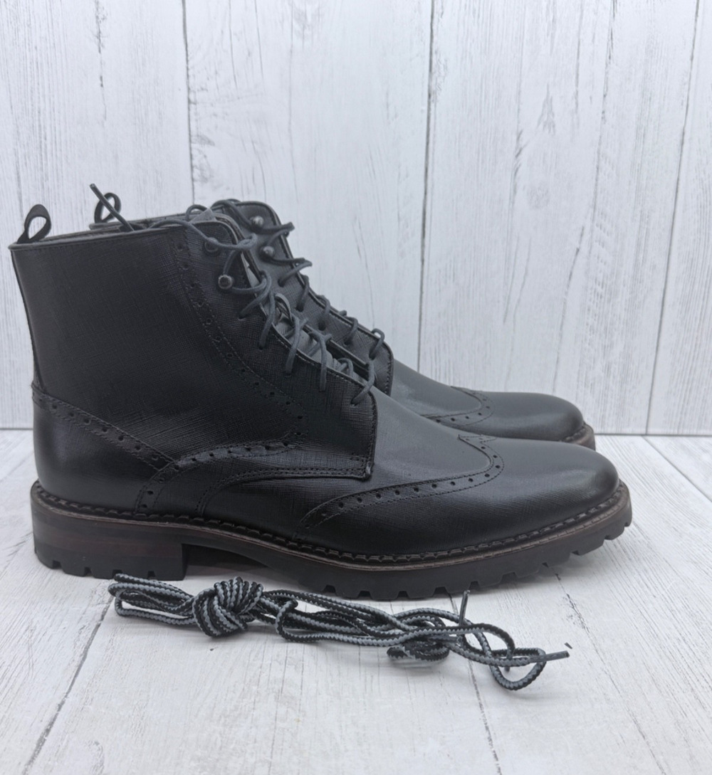 Johnston Murphy Leather Black Wingtip Boots Side Zip Men's 11 NEW 59-4061